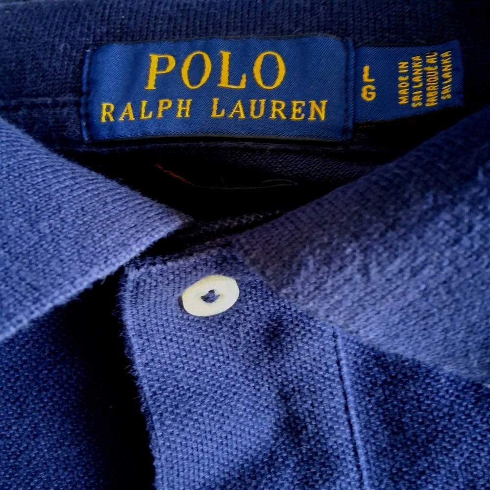 Polo Ralph Lauren Men's Large Custom Fit Big Pony Crest #4 Navy White Polo Shirt - Picture 8 of 9